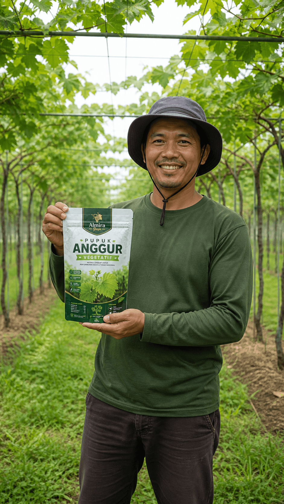 Petani Anggur dengan Pupuk Vegetatif Anggur